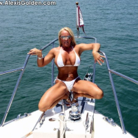 Busty Alexis Golden stripping on her Boat