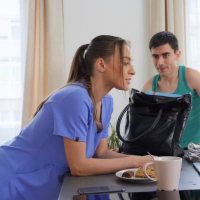 Kinky brunette nurse Josephine Jackson gets fucked during the break