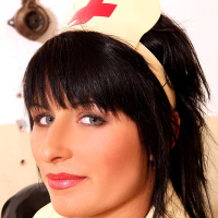 Wild babe in uniform is into fetish teasing her pussy with gyno stuff