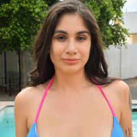 Hot Lucy Sunflower drilling her hairy pussy with a toy by the pool
