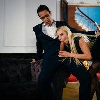 Sexy blonde french maid Lucy Skye strips and fucks her client