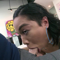 Cute Little Black Chick Honey Gold Sucks His Big White Dick