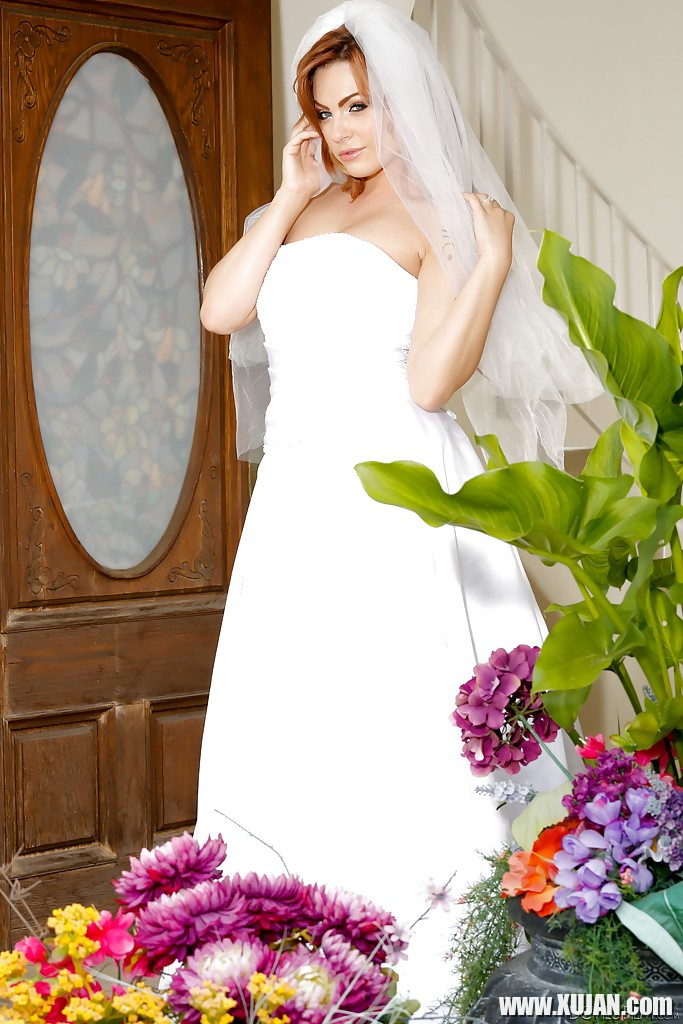 Slutty brunette bride Dahlia Sky showing off her trimmed bush - Photo #560561