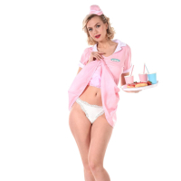 Busty rollergirl waitress Lana Lane strips and shows her sexy naked body