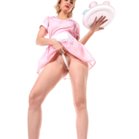 Busty rollergirl waitress Lana Lane strips and shows her sexy naked body