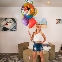 Slim blonde cutie Braylin Bailey mounts her pussy on a big cock