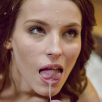 Topless Euro chick Victoria Daniels taking cumshot after BJ on knees