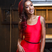 Bound ebony fetish model Skin Diamond getting fucked by machine in chains