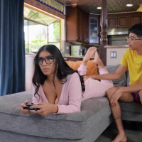 Horny dark haired gamer Violet Myers gets plugged with a big black rod