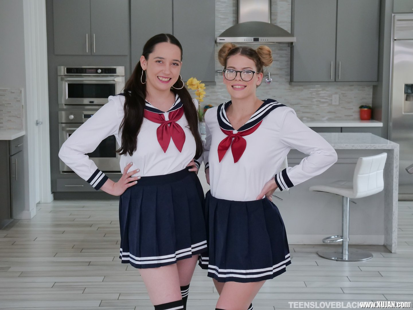 Horny schoolgirl Leah Lee rides a giant black dong - Photo #579548