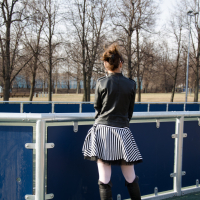 Flashing stockings in a public park