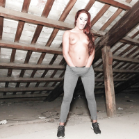 Redheaded Latina babe Gala Brown loosing big booty from yoga pants
