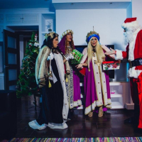 Horny Santa fucking Kesha Ortega and her BFFs