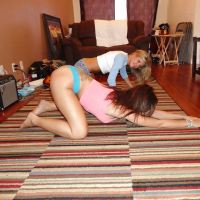 Fit moms Capri Cavalli and Aubrey Addams strip naked during home workout