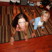 Fit moms Capri Cavalli and Aubrey Addams strip naked during home workout