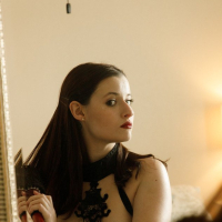 Pretty brunette Dorothy Channing loves seducing in her sexy black lingerie