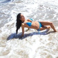 Busty latina Angelina Valentine looks stunning in sexy blue bikini