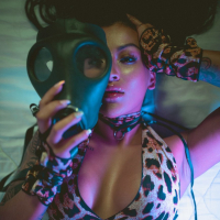 Busty girl Mariana Martix posing in her tiger print lingerie
