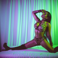 Busty girl Mariana Martix posing in her tiger print lingerie