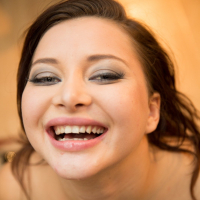 Anna Polina in Stockings taking Cock in her mouth