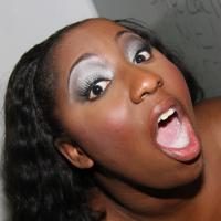 Busty black girl getting a sexy glory hole blowjob and cum