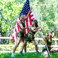 Patriotic chicks Freya von Doom Khloe Kapri Chloe Temple share same dick