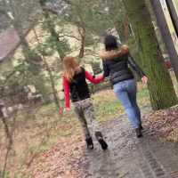Daphne Klyde and Sandra take a leak together