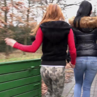 Daphne Klyde and Sandra take a leak together