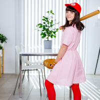 Young and tiny baseball fan Mochi Mona craves for a big and thick meatpole