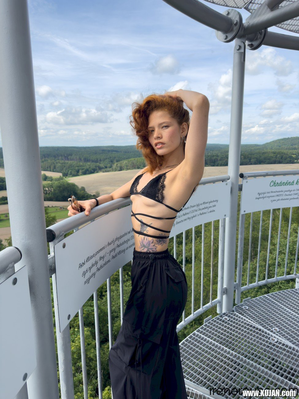 Tattooed cutie Irene Rouse flashing her small boobs outdoors - Photo #676639