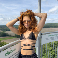 Tattooed cutie Irene Rouse flashing her small boobs outdoors