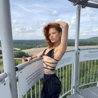 Tattooed cutie Irene Rouse flashing her small boobs outdoors