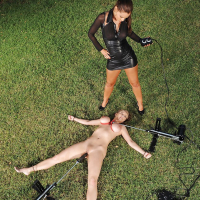 Sexual BDSM vixen Katarina plays with her cute slave Satin Bloom