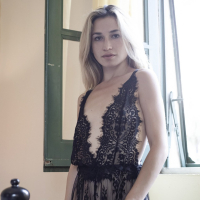 Super hot blonde model Susie peels off super sexy black nighties