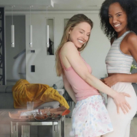Horny girls Romy Indy and Jayla De Angelis serving same big dick