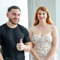 Busty redhead Bess Breast shoves her stepbros big dick up her gaping cunt
