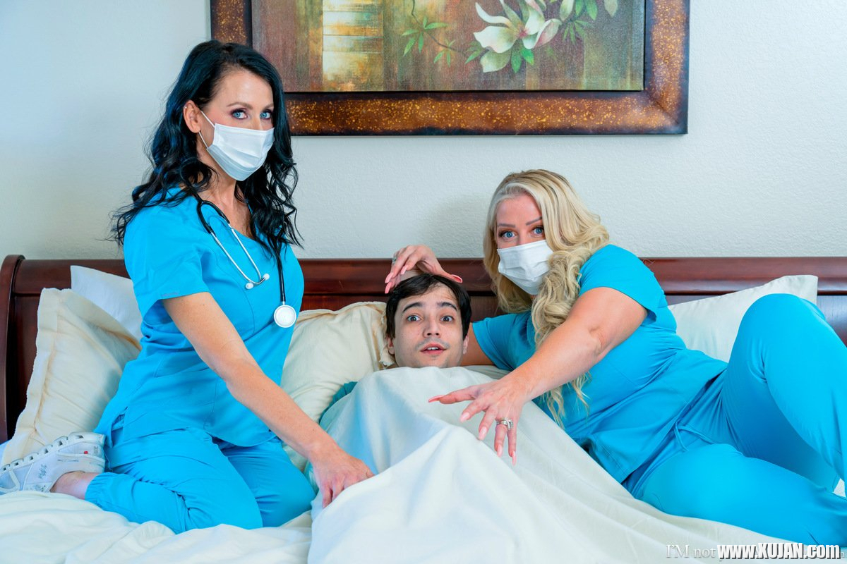 Slutty nurses Reagan Foxx and Alura Jenson fuck a patient together - Photo #700392