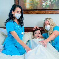 Slutty nurses Reagan Foxx and Alura Jenson fuck a patient together