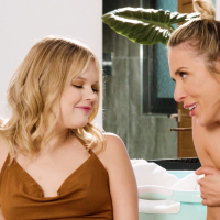 Lusty blondies Coco Lovelock and Aiden Ashley making lesbian love