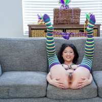 Tiny asian vixen Lulu Chu bends over for some intense banging
