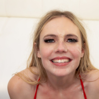 Curvy kinky Rebel Rhyder sucks and gets facialized by three big cocks