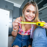 Cute teen babe Mia Kay being surprised with a big stepdads cock