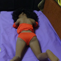 Ebony in red lingerie