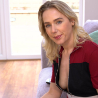 Beautiful blonde Aston Wilde opens her blouse