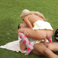 Outdoor blowjob done by an wonderful blonde beauty Cameron Dee