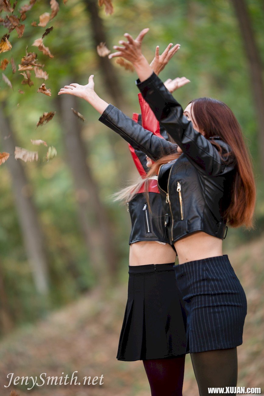 Hot Jeny Smith and her friend posing in pantyhose outdoors - Photo #745421