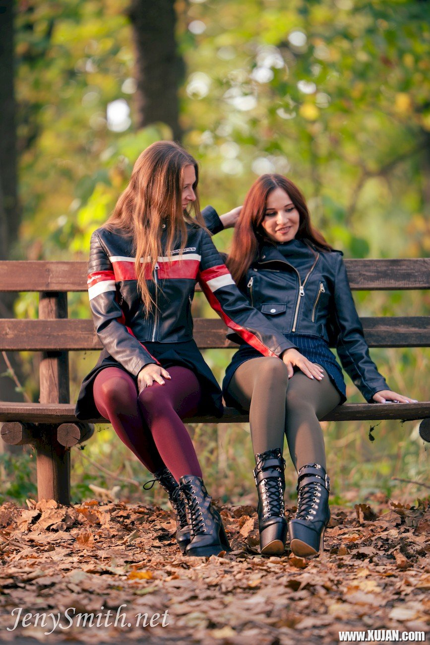 Hot Jeny Smith and her friend posing in pantyhose outdoors - Photo #745424