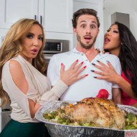 Hot MILFs Richelle Ryan and Angelica Taylor tag teaming a younger dude