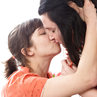 Hairy lesbians Lulu and Mina kissing each other and cumming together