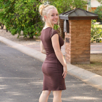 Kinky young blond Kylie Shay wakes early strips masturbates outside